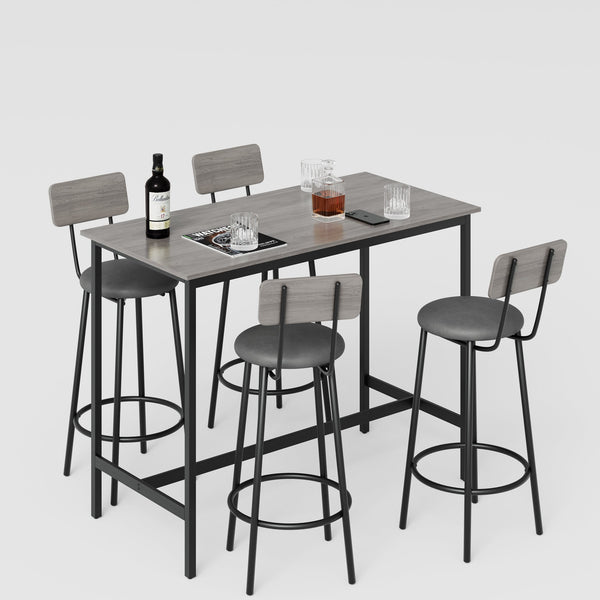 English Elm Bar Table Set With 4 Cushioned Stools, Grey Finish, Space-Saving Design For Modern Dining Areas W3361P323225