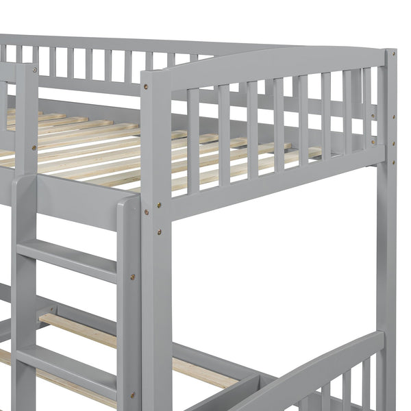 English Elm Twin Over Kids Bunk Bed with Built-in Slide Solid Pine Frame Gray Finish LT100514AAE