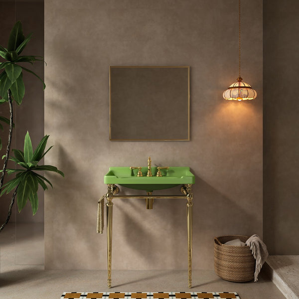 English Elm VICI 28" Bathroom Console Sink with Integrated Ceramic Basin, Overflow, Stainless Support Legs Gold,Green W2615S00330
