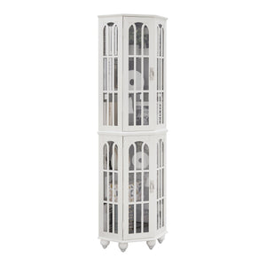English Elm Corner Curio Cabinet with 6 Shelves, Tempered Glass Display, Built-In Lighting, Mirrored Back White W1693P216951