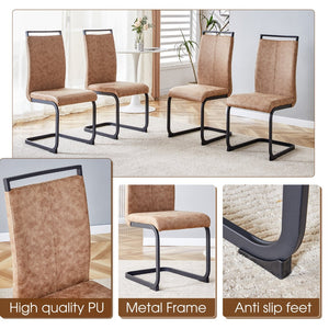 English Elm Table Retro Dining Set With Fishbone Mdf Top & 4 Brown Fabric Chairs - Modern, Stylish, Durable W1151S03140-GIGA