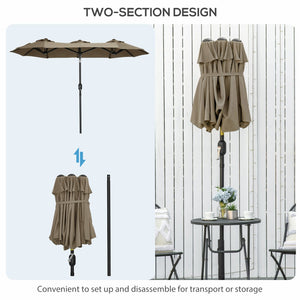 English Elm Outsunny 9.5' Double-Sided Patio Umbrella With Push Button Tilt, Durable Canopy & 12 Ribs For Shade W2225P200477-GIGA