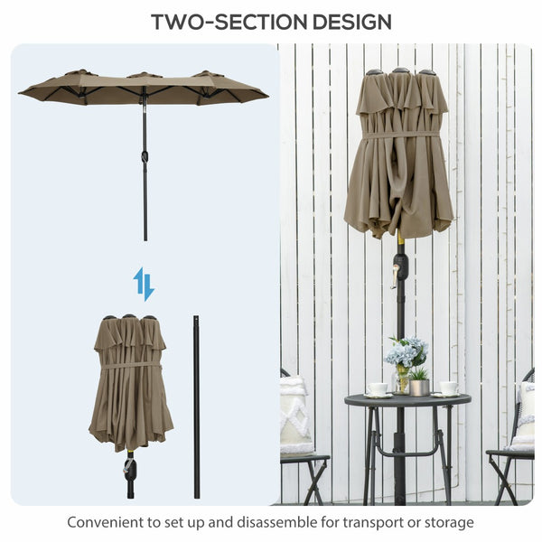 English Elm Outsunny 9.5' Double-Sided Patio Umbrella With Push Button Tilt, Durable Canopy & 12 Ribs For Shade W2225P200477-GIGA