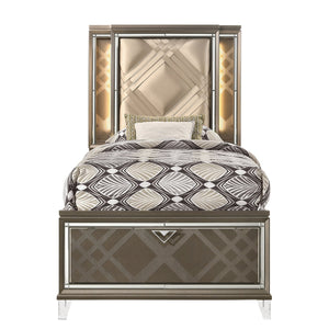 English Elm Beige Modern Twin Storage Bed with LED Touch Headboard, Two Drawers, Low-Profile Design, No Box Spring Needed B062S00543