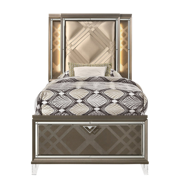 English Elm Beige Modern Twin Storage Bed with LED Touch Headboard, Two Drawers, Low-Profile Design, No Box Spring Needed B062S00543