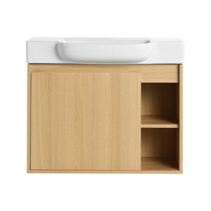 English Elm 28'' Floating Bathroom Vanity with Ceramic Sink Soft Close Door Melamine Cabinet Light Oak W999P426639