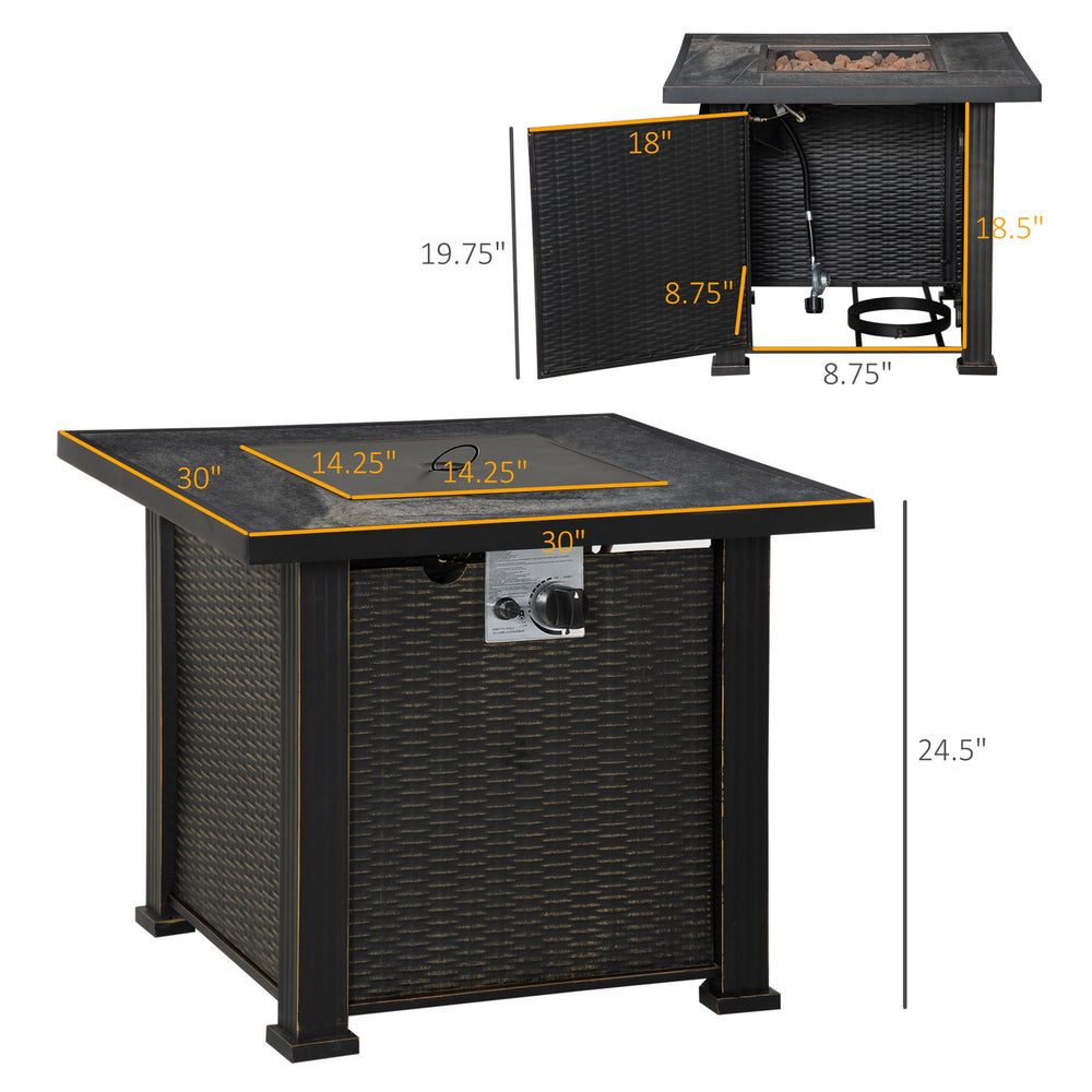English Elm Outdoor Wicker Propane Fire Pit Table with Ceramic Top and Auto-ignition 50k Btu T3971P386720