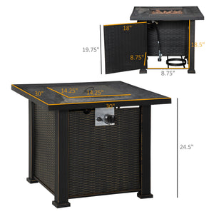 English Elm Outdoor Wicker Propane Fire Pit Table with Ceramic Top and Auto-ignition 50k Btu T3971P386720