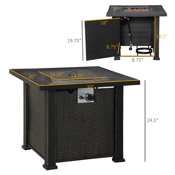 English Elm Outdoor Wicker Propane Fire Pit Table with Ceramic Top and Auto-ignition 50k Btu T3971P386720