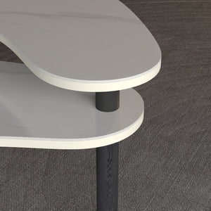 English Elm Contemporary rotatable cocktail table with 360° swivel top, sintered stone & MDF surface, space-saving design White+Black W2899P372754