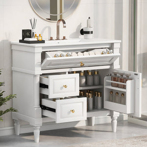 English Elm 36" Bathroom Vanity With Ceramic Sink, Durable Rubberwood Frame, Smart Storage & Modern Design N725P356064K