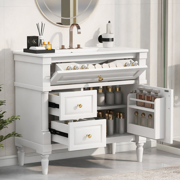 English Elm 36" Bathroom Vanity With Ceramic Sink, Durable Rubberwood Frame, Smart Storage & Modern Design N725P356064K