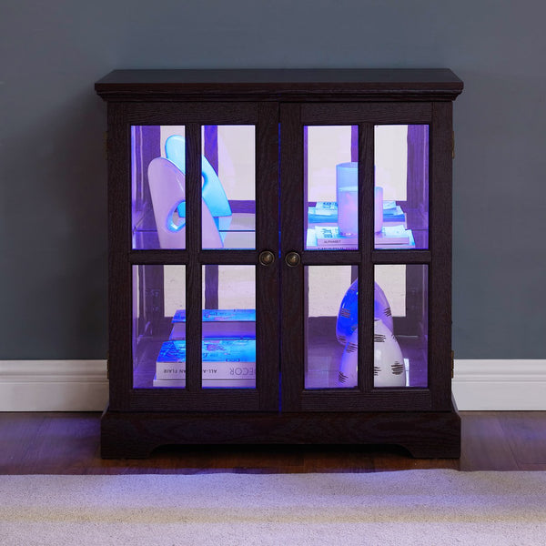English Elm Led Curio Display Cabinet - Antique Cherry Showcase With Adjustable Shelves, Bluetooth Led Lights & More! W2275P231694