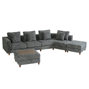 English Elm 147'' Modular Cloud Sectional Chenille Sofa with Two Ottomans for Spacious Living W680S00098