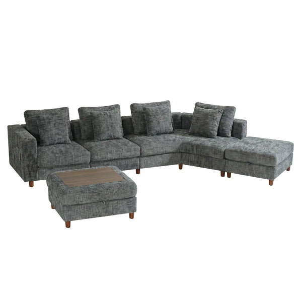 English Elm 147'' Modular Cloud Sectional Chenille Sofa with Two Ottomans for Spacious Living W680S00098