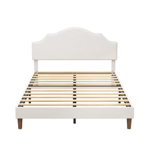 English Elm Queen Upholstered Platform Bed Frame with Adjustable Headboard 32.9"-37", Linen, White, 1000lb Capacity W1716P371756