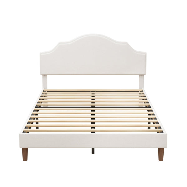 English Elm Queen Upholstered Platform Bed Frame with Adjustable Headboard 32.9"-37", Linen, White, 1000lb Capacity W1716P371756