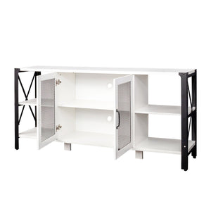 English Elm Tv Stand For Living Room - Industrial Farmhouse 80-Inch Tv Console With Open Shelves & Mesh Door Storage W331S00121-GIGA