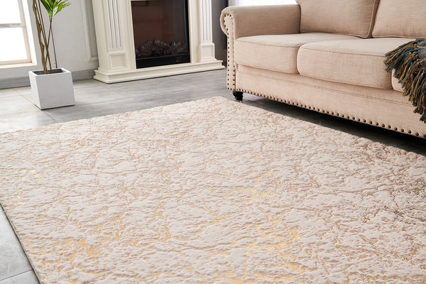 English Elm Luxury Beige Abstract Gold-Gilded Chinchilla Faux Fur Area Rug – Plush, Machine Washable & Non-Slip B030P233667