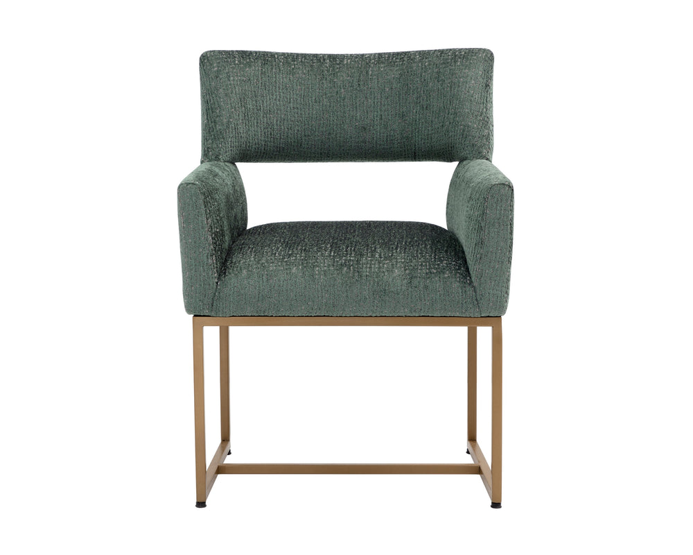 Sunpan Greco Dining Armchair - Scandinavian Design in Eye-Catching Fabric with Rustic Bronze Steel Base Aura Teal
