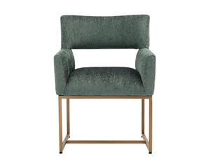 Sunpan Greco Dining Armchair - Scandinavian Design in Eye-Catching Fabric with Rustic Bronze Steel Base Aura Teal