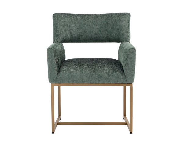Sunpan Greco Dining Armchair - Scandinavian Design in Eye-Catching Fabric with Rustic Bronze Steel Base Aura Teal