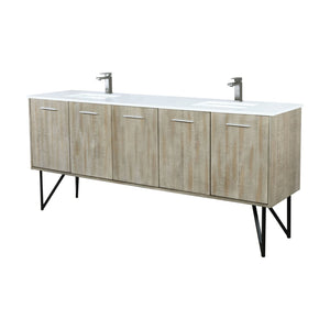 English Elm Rustic Acacia Double Bath Vanity With White Quartz Top & Gun Metal Faucet - 80" W X 20" D Charm B2731P259651-GIGA