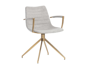 Sunpan Andres Swivel Dining Armchair – Elegant Industrial Design with Gold Legs for Stylish Dining Spaces Belfast Heather Grey