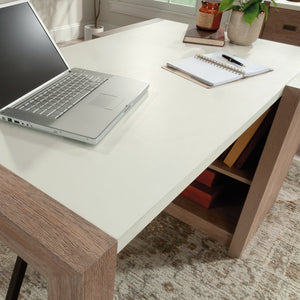 English Elm Desk, Modern Brown Finish With Adjustable Bookshelf - Perfect For Home Office & Study Spaces B356P402584