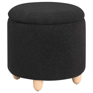 English Elm Corvair Plush Faux Sheepskin Round Storage Ottoman with Hidden Compartment and Natural Wood Feet - Cozy Accent Seat Black B062P299979