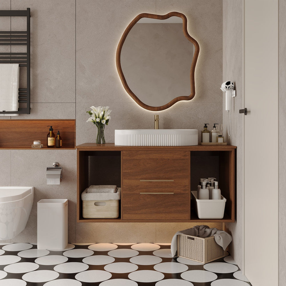 English Elm Modern 39.4" Wall-Mounted Floating Vanity With Oval Sink, Soft-Close Drawers & Open Shelf Storage W3136S00028