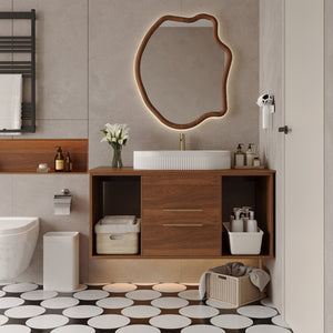 English Elm Modern 39.4" Wall-Mounted Floating Vanity With Oval Sink, Soft-Close Drawers & Open Shelf Storage W3136S00028