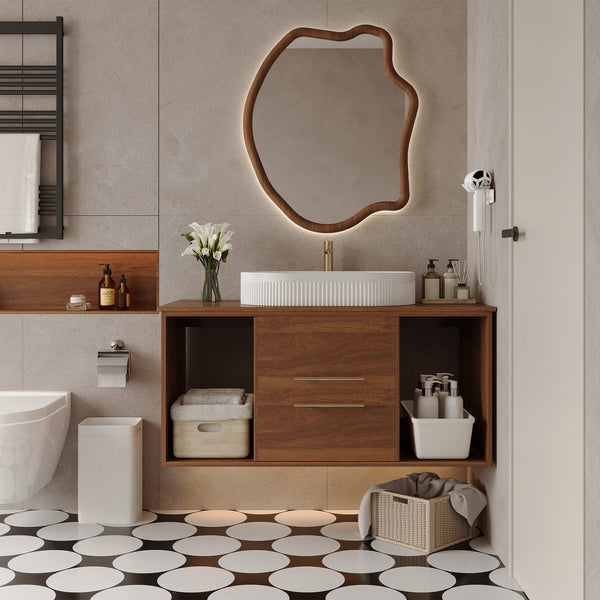 English Elm Modern 39.4" Wall-Mounted Floating Vanity With Oval Sink, Soft-Close Drawers & Open Shelf Storage W3136S00028