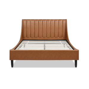 English Elm Jennifer Taylor Home - Aspen Vertical Tufted Queen Platform Bed Set - Caramel Tan Faux Leather, Modern Design & Comfort B2719P238511