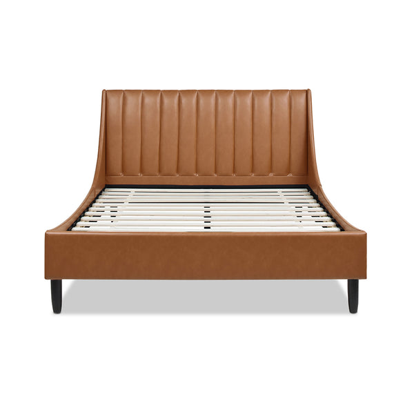 English Elm Jennifer Taylor Home - Aspen Vertical Tufted Queen Platform Bed Set - Caramel Tan Faux Leather, Modern Design & Comfort B2719P238511