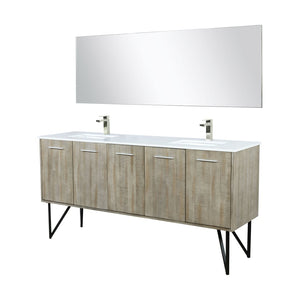 English Elm Rustic Acacia Double Bath Vanity Set With White Quartz Top, Brushed Nickel Faucets & 70" Mirror B2731S01671-GIGA