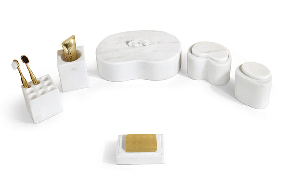 English Elm White Natural Marble Bathroom Accessories Set – Timeless Elegance For Your Countertop Décor & Organization W1696P262941-GIGA