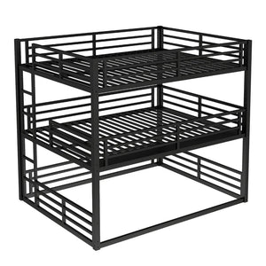 English Elm Queen Metal Triple Bunk Bed - Space-Saving Design With Safety Guardrails & Noise Reduction, Black Finish W1580S00176-GIGA