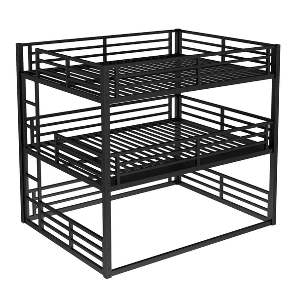 English Elm Queen Metal Triple Bunk Bed - Space-Saving Design With Safety Guardrails & Noise Reduction, Black Finish W1580S00176-GIGA