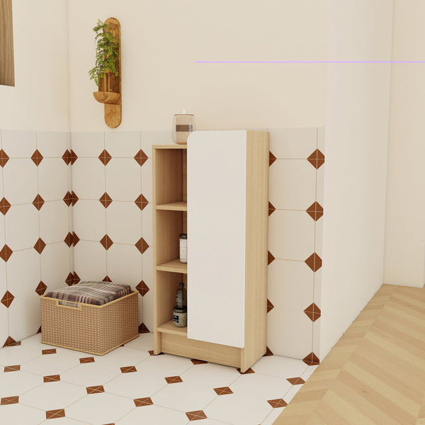 English Elm 16" Slim Wall Mounted Bathroom Cabinet Plywood Open Shelves Scandinavian Storage W3450P440622