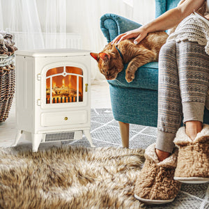 English Elm Homcom 22" Electric Fireplace Heater - Portable Freestanding Stove With Realistic Flames, Beige Charm W2225P249841