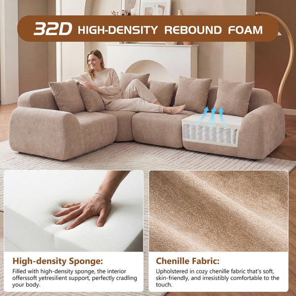English Elm Oversized Velvet Cloud Sectional with Memory Foam Cushioning and L-shape Chaise Lounge Beige W3728S00013