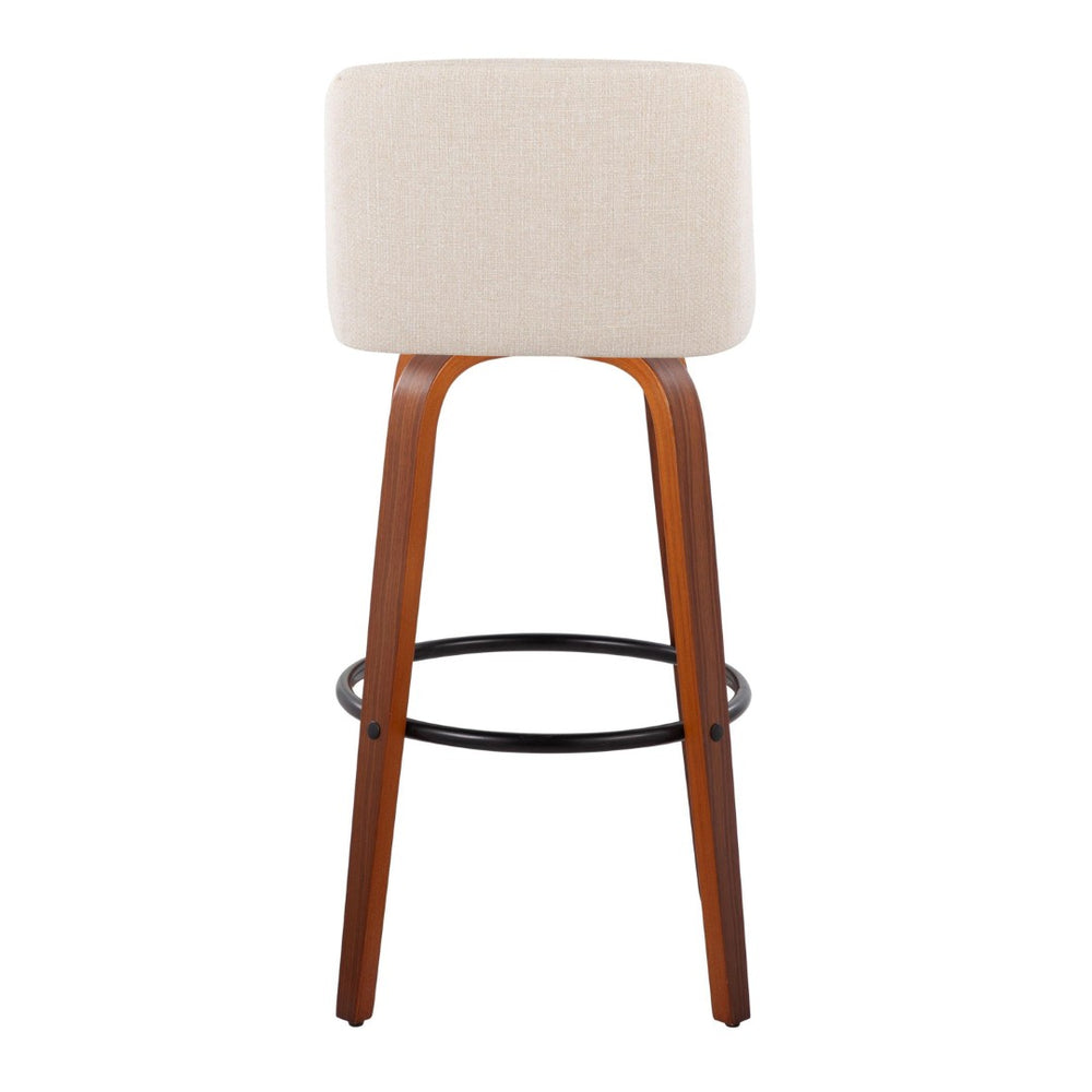 English Elm Toriano 30" Mid-Century Barstool Set Of 2 – Swivel Walnut Wood Legs & Cream Fabric Upholstery Comfort B202S00682-GIGA