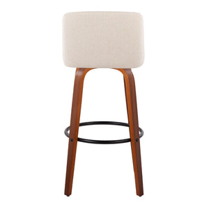 English Elm Toriano 30" Mid-Century Barstool Set Of 2 – Swivel Walnut Wood Legs & Cream Fabric Upholstery Comfort B202S00682-GIGA