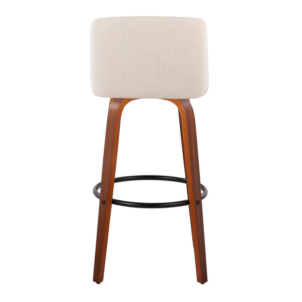 English Elm Toriano 30" Mid-Century Barstool Set Of 2 – Swivel Walnut Wood Legs & Cream Fabric Upholstery Comfort B202S00682-GIGA