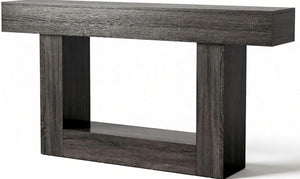 English Elm Practical Geometric Console Table with Matte Black Wood Grain Finish for Entryway or Sofa Dark Gray T3971P454069