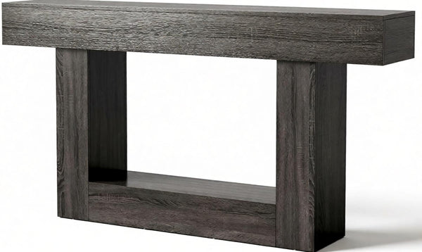 English Elm Practical Geometric Console Table with Matte Black Wood Grain Finish for Entryway or Sofa Dark Gray T3971P454069