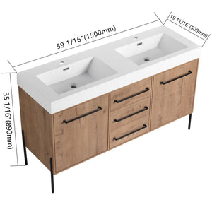 English Elm 60" Freestanding Double Sink Bathroom Vanity with Soft-close Doors and Three Drawers W999S00528