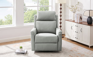 English Elm Modern Swivel Rocker Recliner Pu Leather Chair with Massage Heat and Storage Pocket Grey N763P399629E
