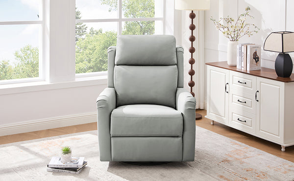 English Elm Modern Swivel Rocker Recliner Pu Leather Chair with Massage Heat and Storage Pocket Grey N763P399629E